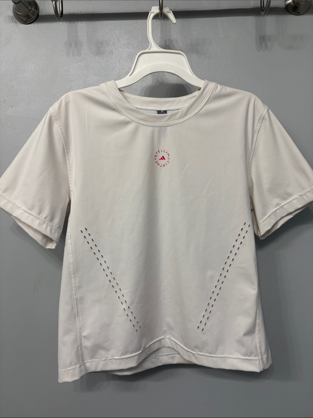 Stella McCartney White Short Sleeve Crewneck Tee with Red Logo